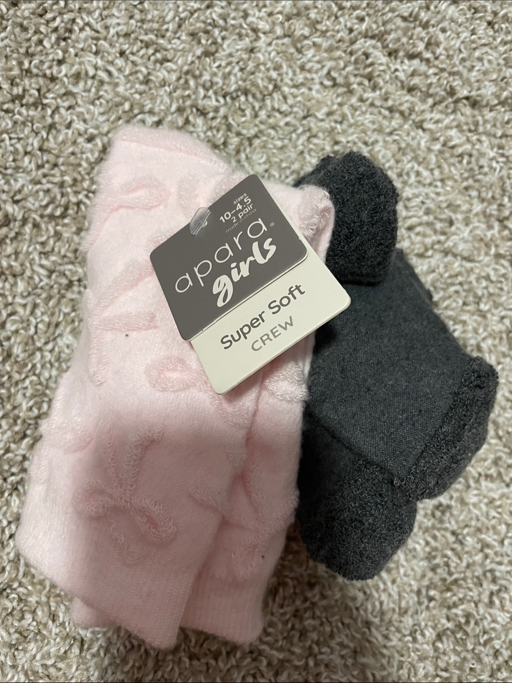 apara girls Super Soft Crew Socks - Pink & Charcoal Set